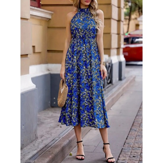 Kadın Omuzlardan Açık Daire Yaka Desenli Maxi Süprem Elbise , 26589