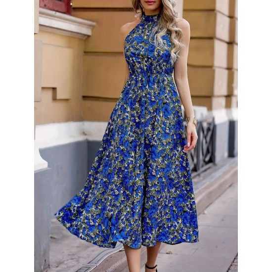 Kadın Omuzlardan Açık Daire Yaka Desenli Maxi Süprem Elbise , 26589