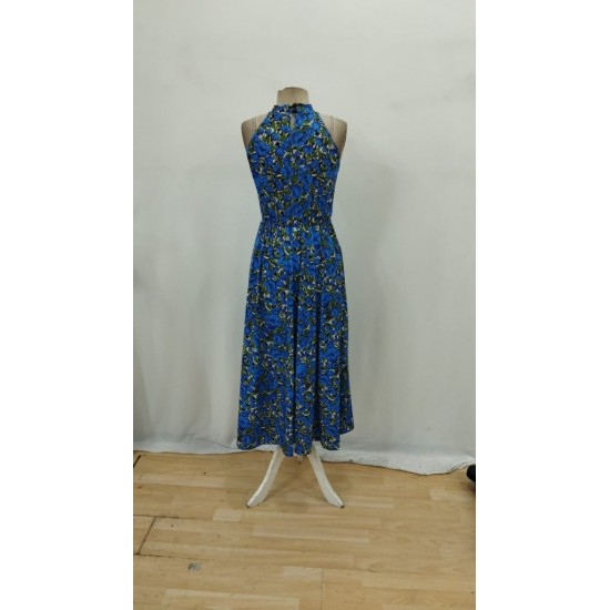 Kadın Omuzlardan Açık Daire Yaka Desenli Maxi Süprem Elbise , 26589