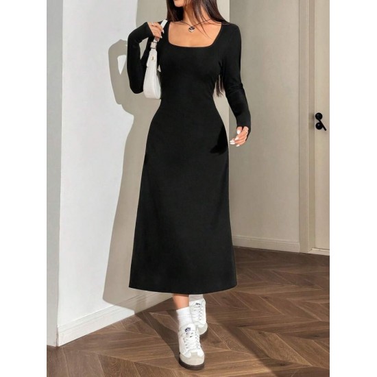 Kadın Uzun Kollu Kare Yaka Midi Kaşkorse Elbise , 26621 Kadın Uzun Kollu Kare Yaka Midi Kaşkorse Elbise , 26621