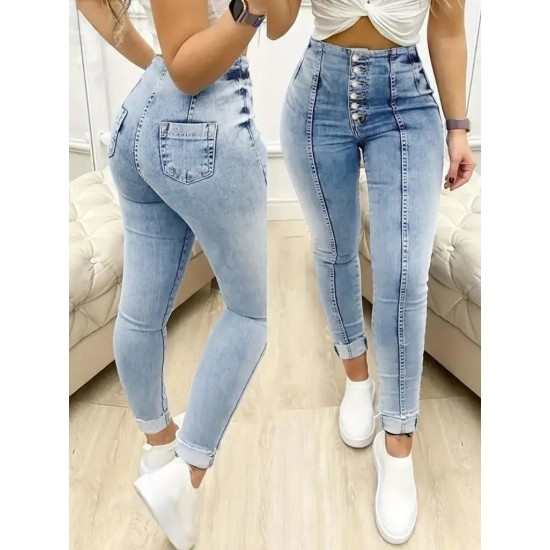 Kadın Yüksek Bel önden Düğmeli Jean Pantolon , 26618 Kadın Yüksek Bel önden Düğmeli Jean Pantolon , 26618