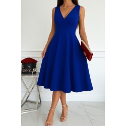 Kadın Ithal Krep Kumaş Kruvaze Yaka Eteği Kloş Kolsuz Mini Elbise, 26654