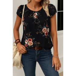 Kadın Kısa Kollu Bisiklet Yaka çiçek Baskılı Süprem Bluz , 26659