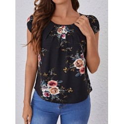 Kadın Kısa Kollu Bisiklet Yaka çiçek Baskılı Süprem Bluz , 26659 Kadın Kısa Kollu Bisiklet Yaka çiçek Baskılı Süprem Bluz , 26659