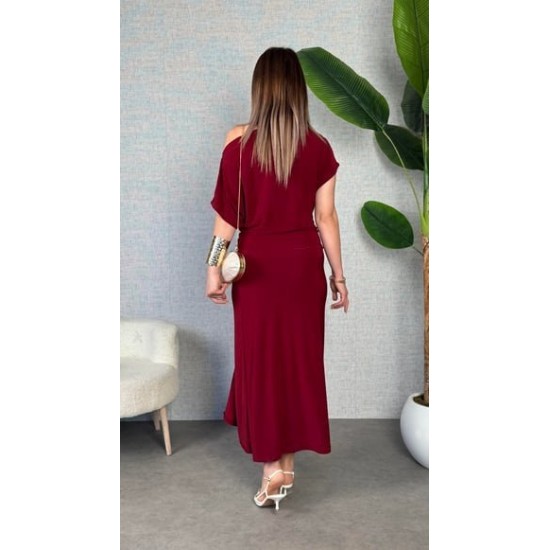 Kadın Kısa Kollu Tek Omuzdan Açık Beli Lastikli Sandy Maxi Elbise , 26690 Kadın Kısa Kollu Tek Omuzdan Açık Beli Lastikli Sandy Maxi Elbise , 26690