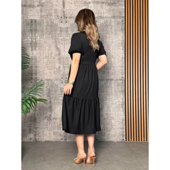 Kadın Kısa Kollu Yakası Açık Katlı Bürümcük Balon Elbise , 26687