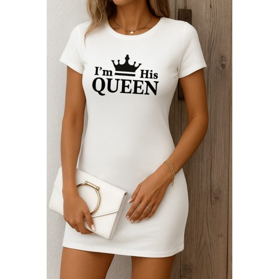 Kadın Kısa Kollu Queen Baskı Iki Iplik Mini Elbise , 26744 Kadın Kısa Kollu Queen Baskı Iki Iplik Mini Elbise , 26744