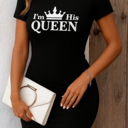 Kadın Kısa Kollu Queen Baskı Iki Iplik Mini Elbise , 26743 Kadın Kısa Kollu Queen Baskı Iki Iplik Mini Elbise , 26743