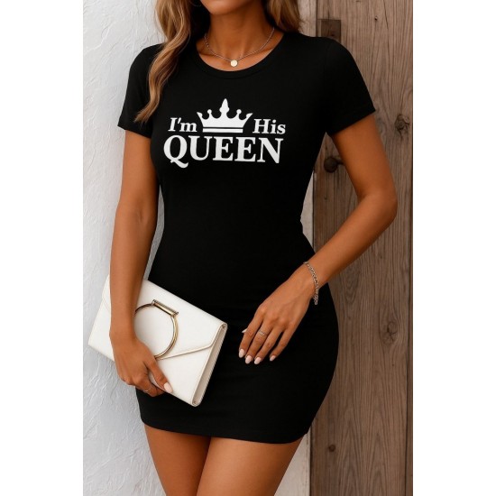 Kadın Kısa Kollu Queen Baskı Iki Iplik Mini Elbise , 26743 Kadın Kısa Kollu Queen Baskı Iki Iplik Mini Elbise , 26743