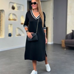 Kadın Uzun Kollu V Ribana Yakalı Yanlardan Yırtmaçlı Midi Viskon Iki Iplik Elbise , 26803 Kadın Uzun Kollu V Ribana Yakalı Yanlardan Yırtmaçlı Midi Viskon Iki Iplik Elbise , 26803