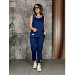 Kadın Askılı Yuvarlak Yaka Viskon Iki Iplik Bluz Ve Eşofman Altı Ikili Takım , 26612