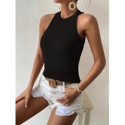 Kadın Kolsuz Halter Yaka Mini Baklava Desenli Triko Bluz, 26844 Kadın Kolsuz Halter Yaka Mini Baklava Desenli Triko Bluz, 26844