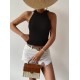 Kadın Kolsuz Halter Yaka Mini Baklava Desenli Triko Bluz, 26844 Kadın Kolsuz Halter Yaka Mini Baklava Desenli Triko Bluz, 26844