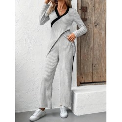 Kadın Uzun Kollu V Yakalı çapraz Detaylı şardonlu Kaşkorse Bluz Ve Pantolon Ikili Takım , 26849 Kadın Uzun Kollu V Yakalı çapraz Detaylı şardonlu Kaşkorse Bluz Ve Pantolon Ikili Takım , 26849