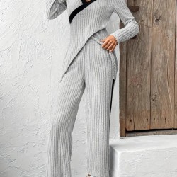 Kadın Uzun Kollu V Yakalı çapraz Detaylı şardonlu Kaşkorse Bluz Ve Pantolon Ikili Takım , 26849 Kadın Uzun Kollu V Yakalı çapraz Detaylı şardonlu Kaşkorse Bluz Ve Pantolon Ikili Takım , 26849