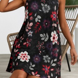 Kadın Askılı Yuvarlak Yaka Desenli A Kesim Süprem Elbise , 26887