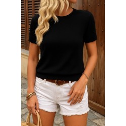 Kadın Kısa Kollu Bisiklet Yaka Triko Bluz , 26920