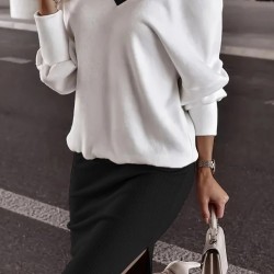 Kadın Uzun Kollu V Yakalı Viskon Iki Iplik Bluz Ve Mini Etek Ikili Takım , 26925