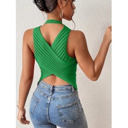 Kadın Sıfır Kol Sırt çapraz Detay Triko Bluz, 26939 Kadın Sıfır Kol Sırt çapraz Detay Triko Bluz, 26939