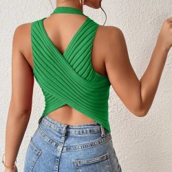 Kadın Sıfır Kol Sırt çapraz Detay Triko Bluz, 26939 Kadın Sıfır Kol Sırt çapraz Detay Triko Bluz, 26939