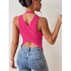 Kadın Sıfır Kol Sırt çapraz Detay Triko Bluz, 26938 Kadın Sıfır Kol Sırt çapraz Detay Triko Bluz, 26938