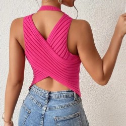 Kadın Sıfır Kol Sırt çapraz Detay Triko Bluz, 26938 Kadın Sıfır Kol Sırt çapraz Detay Triko Bluz, 26938