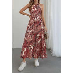 Kadın Halter Yakalı Omuzlardan Açık Kuşaklı Maksi Boy Desenli Süprem Elbise , 26964 Kadın Halter Yakalı Omuzlardan Açık Kuşaklı Maksi Boy Desenli Süprem Elbise , 26964