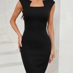 Kadın Kısa Kollu Kare Yaka Ithal Krep Elbise , 26963