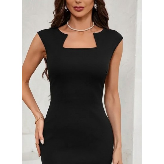 Kadın Kısa Kollu Kare Yaka Ithal Krep Elbise , 26963