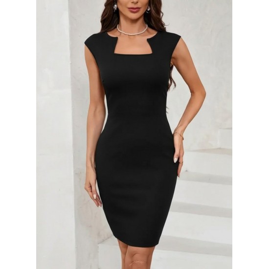 Kadın Kısa Kollu Kare Yaka Ithal Krep Elbise , 26963