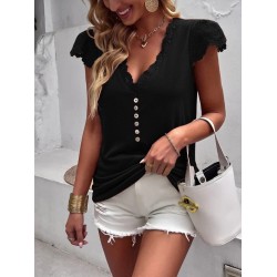 Kadın Kısa Kollu V Yakalı önü Düğmeli Viskon Bluz , 26959