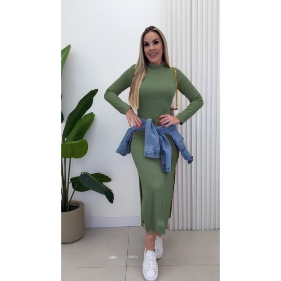 Kadın Uzun Kollu Balıkçı Yakalı Yanlardan Yırtmaçlı Kaşkorse Maxi Elbise , 26969 Kadın Uzun Kollu Balıkçı Yakalı Yanlardan Yırtmaçlı Kaşkorse Maxi Elbise , 26969