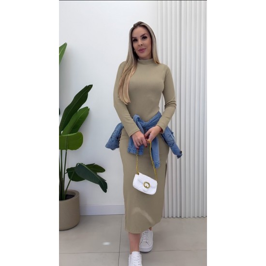 Kadın Uzun Kollu Balıkçı Yakalı Yanlardan Yırtmaçlı Kaşkorse Maxi Elbise , 26968 Kadın Uzun Kollu Balıkçı Yakalı Yanlardan Yırtmaçlı Kaşkorse Maxi Elbise , 26968