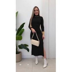 Kadın Uzun Kollu Balıkçı Yakalı Yanlardan Yırtmaçlı Kaşkorse Maxi Elbise , 26966 Kadın Uzun Kollu Balıkçı Yakalı Yanlardan Yırtmaçlı Kaşkorse Maxi Elbise , 26966
