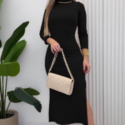 Kadın Uzun Kollu Balıkçı Yakalı Yanlardan Yırtmaçlı Kaşkorse Maxi Elbise , 26966 Kadın Uzun Kollu Balıkçı Yakalı Yanlardan Yırtmaçlı Kaşkorse Maxi Elbise , 26966