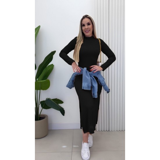 Kadın Uzun Kollu Balıkçı Yakalı Yanlardan Yırtmaçlı Kaşkorse Maxi Elbise , 26966 Kadın Uzun Kollu Balıkçı Yakalı Yanlardan Yırtmaçlı Kaşkorse Maxi Elbise , 26966