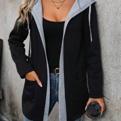 Kadın Uzun Kollu Kapşonlu çift Renkli şardonlu Iki Iplik Ceket, 26976