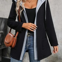 Kadın Uzun Kollu Kapşonlu çift Renkli şardonlu Iki Iplik Ceket, 26976