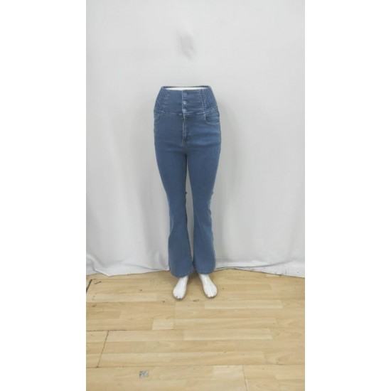 Kadın Yüksek Bel Yanları Lastik önü Düğmeli Kot Pantolon , 26984 Kadın Yüksek Bel Yanları Lastik önü Düğmeli Kot Pantolon , 26984