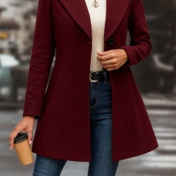 Kadın Uzun Kollu Yakalı önden Düğmeli Kısa Kaşe Kaban, 27005