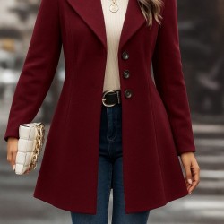 Kadın Uzun Kollu Yakalı önden Düğmeli Kısa Kaşe Kaban, 27005