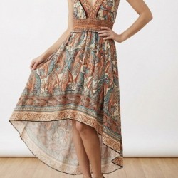 Kadın Askılı Derin Göğüs Detaylı Asimetrik Detaylı Süprem Elbise , 26998