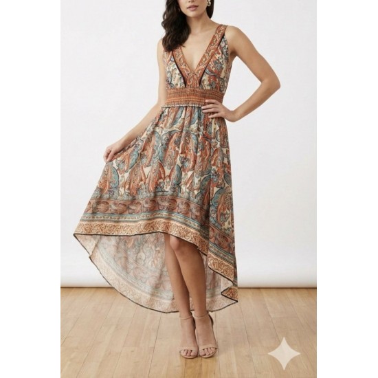 Kadın Askılı Derin Göğüs Detaylı Asimetrik Detaylı Süprem Elbise , 26998