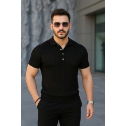 Erkek Kısa Kollu Polo Yakalı Düğmeli Triko Bluz, 27011