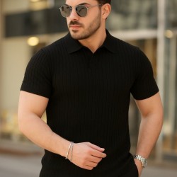 Erkek Kısa Kollu Yakalı çizgi Desenli Triko Bluz , 27012 Erkek Kısa Kollu Yakalı çizgi Desenli Triko Bluz , 27012