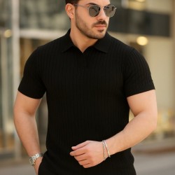 Erkek Kısa Kollu Yakalı çizgi Desenli Triko Bluz , 27012 Erkek Kısa Kollu Yakalı çizgi Desenli Triko Bluz , 27012