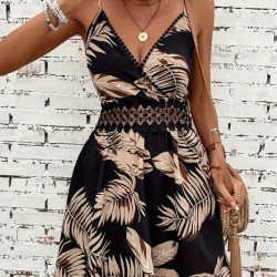 Kadın Ip Askılı Kruvaze Yakalı Desenli Mini Süprem Mini Elbise , 27098