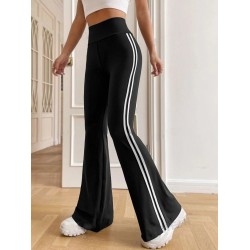 Kadın Yüksek Bel Yanlar şerit Detaylı Ispanyol Paçalı Dalgıç Pantolon , 27086