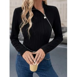 Kadın Uzun Kollu Balıkçı Yaka Fermuarlı Kaşkorse Bluz , 27112