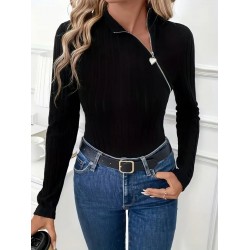 Kadın Uzun Kollu Balıkçı Yaka Fermuarlı Kaşkorse Bluz , 27112